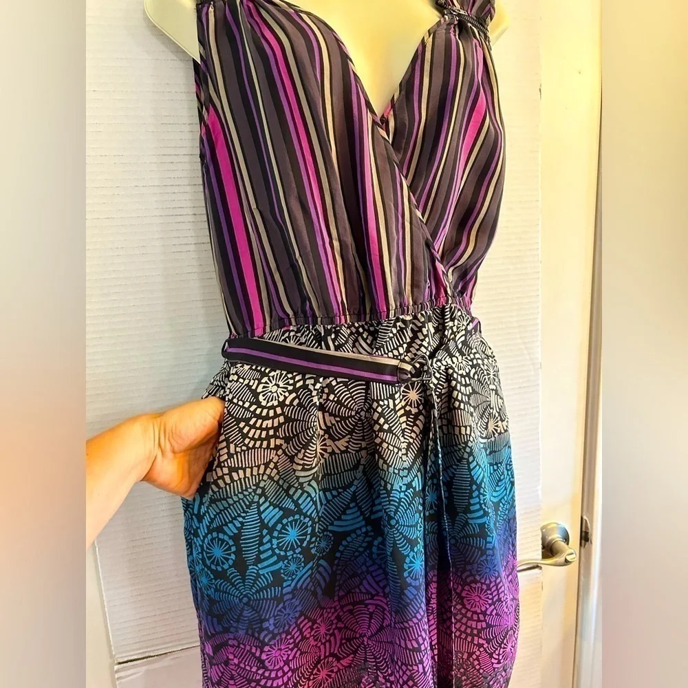 Charlie Jade 100% silk belted, sleeveless ‎ empire dress in multi color Sz M. P4